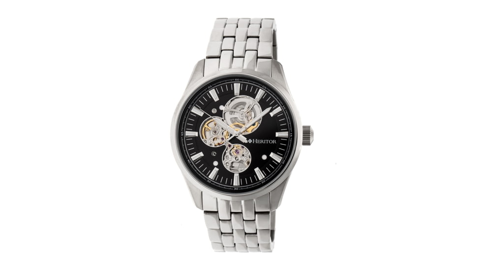 Heritor Stanley Semi-Skeleton Watch, Black/Silver HERHR6502
