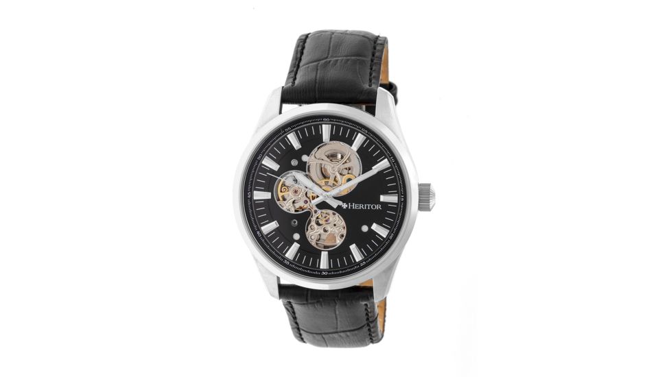 Heritor Stanley Semi-Skeleton Watch, Black/Black HERHR6504
