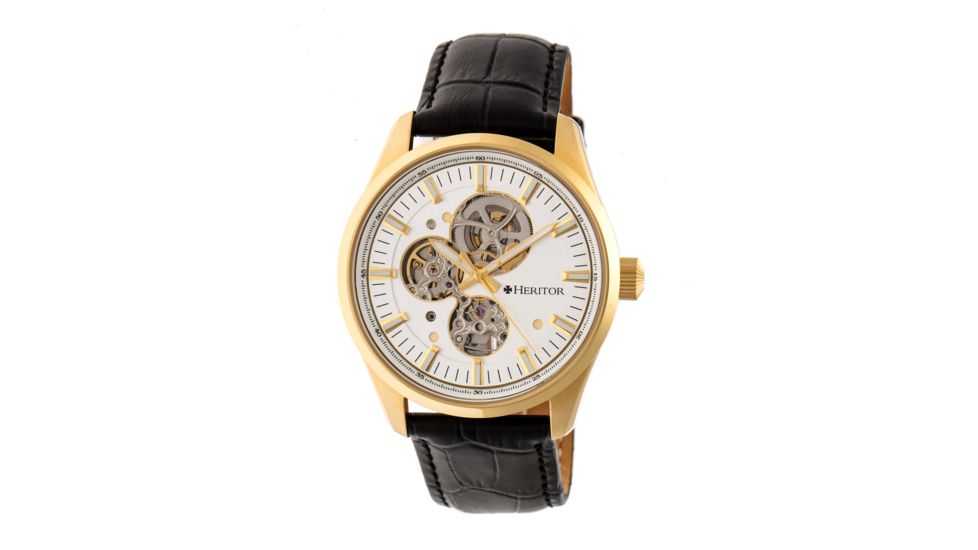 Heritor Stanley Semi-Skeleton Watch, Silver/Black HERHR6505