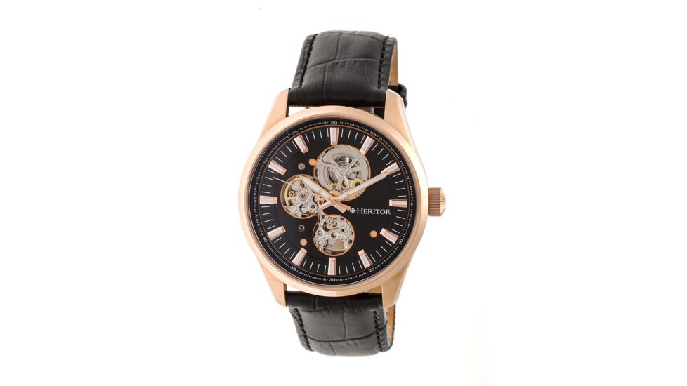 Heritor Stanley Semi-Skeleton Watch, Black/Black HERHR6506