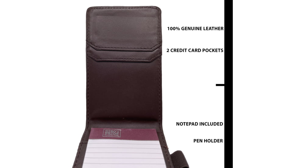 HERO'S PRIDE Leather Notebook Case w/ Pen Holder, 3 5/8in x 5 3/4in, Brown, Plain, 9185BP