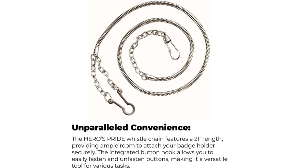 HEROS PRIDE Whistle Chain W/ Button Hook, Nickel - 4020N