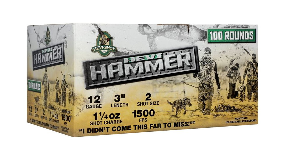 HEVI-Shot 12 Gauge 1 1/4oz 3in Shotgun Ammo, 2 Shot, 100 Rounds, HS28102