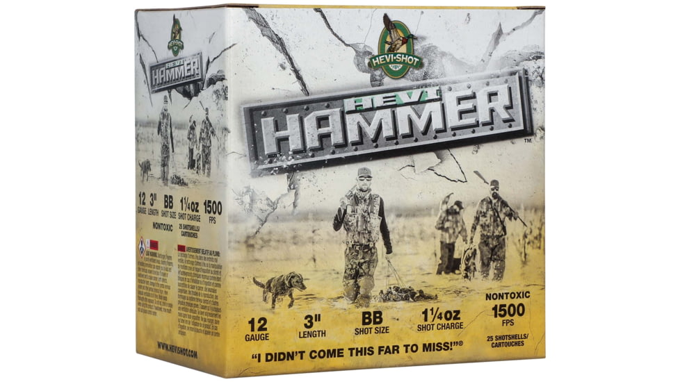 HEVI-Shot 12 Gauge 1 1/4oz 3in Shotgun Ammo, BB Shot, 25 Rounds, HS28088