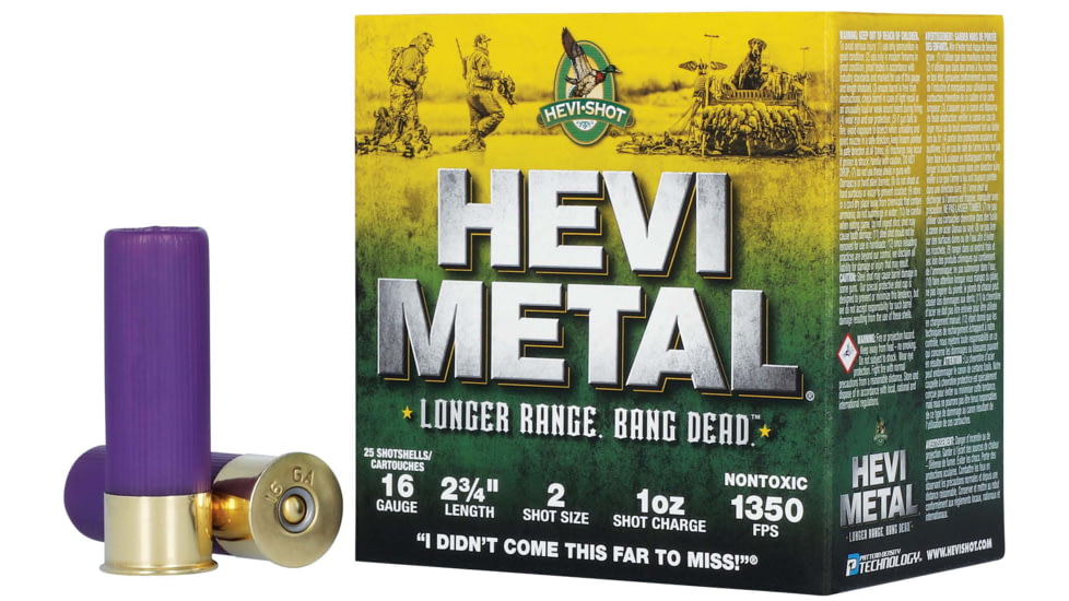 HEVI-Shot HEV-Metal Longer Range 16 Gauge 1oz 2-3/4in Shotgun Ammo, 2 Shot, 25 Rounds, HS31602