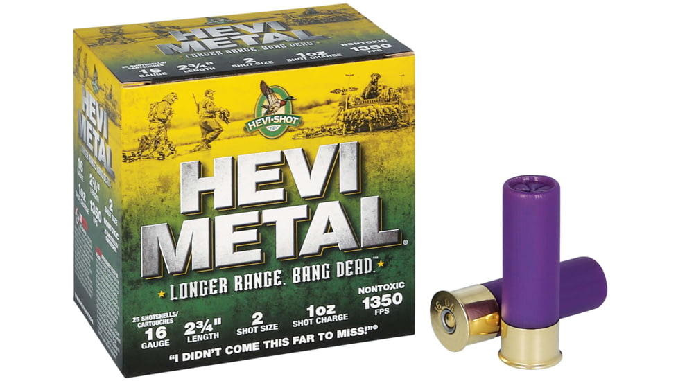 HEVI-Shot HEV-Metal Longer Range 16 Gauge 1oz 2-3/4in Shotgun Ammo, 2 Shot, 25 Rounds, HS31602