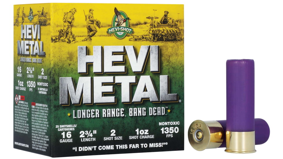 HEVI-Shot HEV-Metal Longer Range 16 Gauge 1oz 2-3/4in Shotgun Ammo, 2 Shot, 25 Rounds, HS31602
