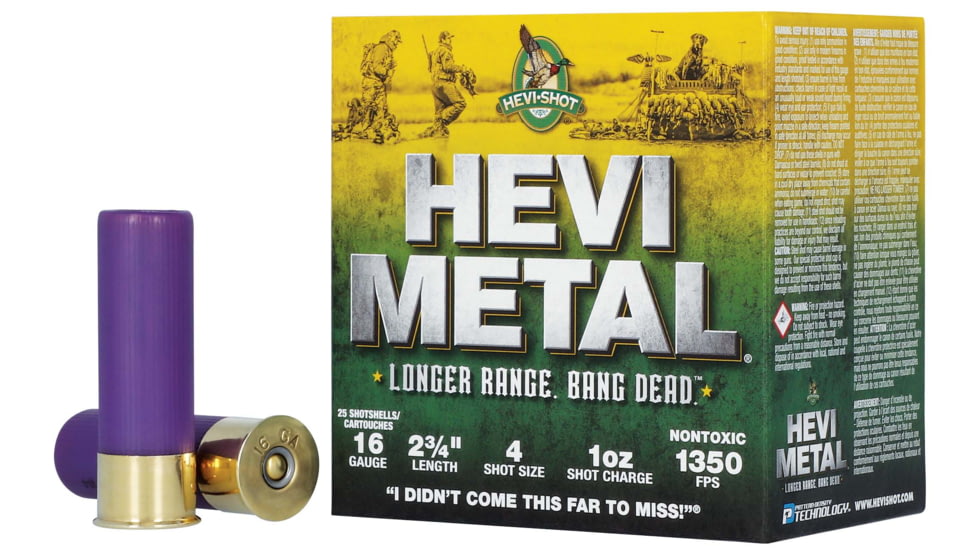 HEVI-Shot HEV-Metal Longer Range 16 Gauge 1oz 2-3/4in Shotgun Ammo, 4 Shot, 25 Rounds, HS31604