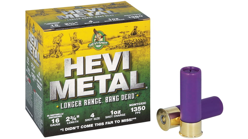 HEVI-Shot HEV-Metal Longer Range 16 Gauge 1oz 2-3/4in Shotgun Ammo, 4 Shot, 25 Rounds, HS31604