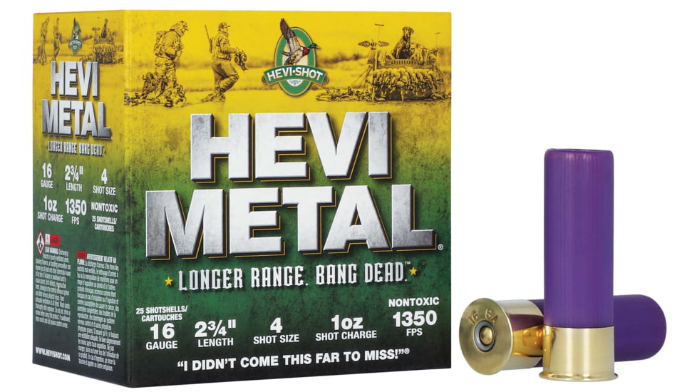 HEVI-Shot HEV-Metal Longer Range 16 Gauge 1oz 2-3/4in Shotgun Ammo, 4 Shot, 25 Rounds, HS31604
