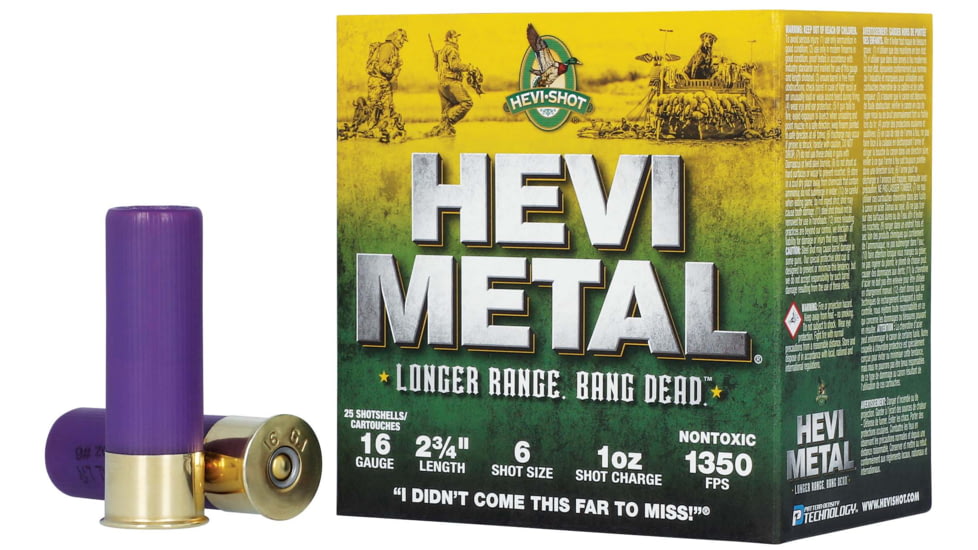 HEVI-Shot HEV-Metal Longer Range 16 Gauge 1oz 2-3/4in Shotgun Ammo, 6 Shot, 25 Rounds, HS31606