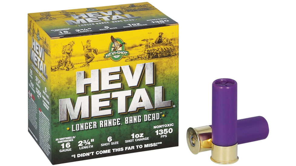 HEVI-Shot HEV-Metal Longer Range 16 Gauge 1oz 2-3/4in Shotgun Ammo, 6 Shot, 25 Rounds, HS31606