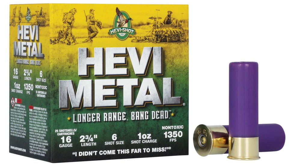 HEVI-Shot HEV-Metal Longer Range 16 Gauge 1oz 2-3/4in Shotgun Ammo, 6 Shot, 25 Rounds, HS31606