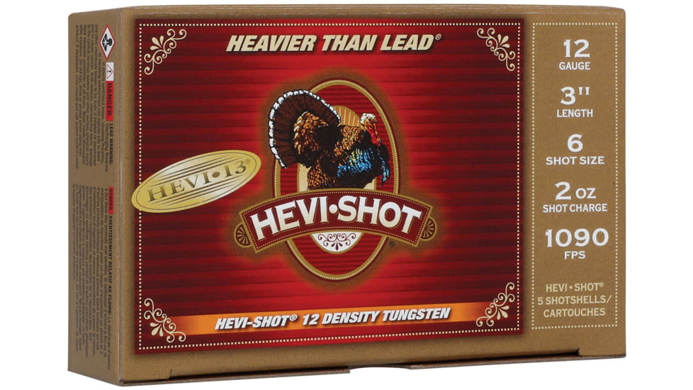 HEVI-Shot HEVI-13 Turkey 12 Gauge 2oz 3in Shotgun Ammo, 6 Shot, 5 Rounds, HS43026