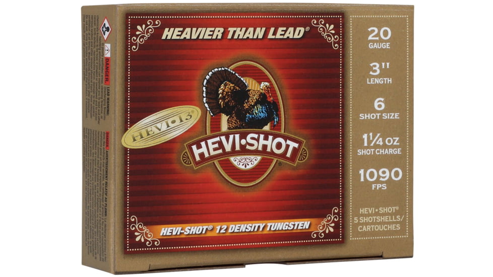 HEVI-Shot HEVI-13 Turkey 20 Gauge 1 1/4oz 3in Shotgun Ammo, 6 Shot, 5 Rounds, HS306