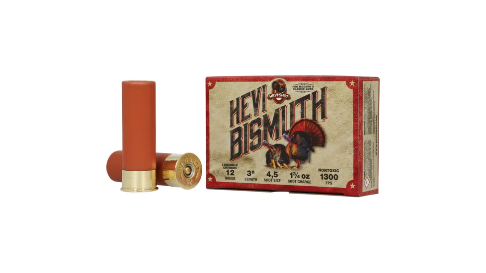 HEVI-Shot HEVI-Bismuth Turkey 12 Gauge 1 3/4oz 3in Shotgun Ammo, Shot 4&amp;5, 5 Rounds, HSBT412045