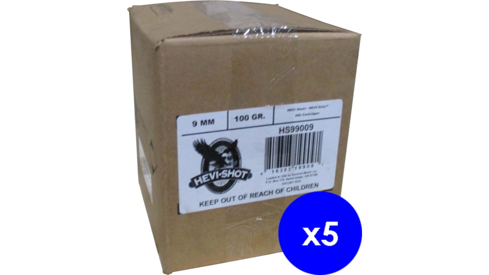 HEVI-Shot HEVI-Duty, 9mm Luger, 100 Grain, Non-Toxic Frangible, Brass Case, Centerfire Pistol Ammo, 2500 Rounds Box, 99009-CS-KIT2