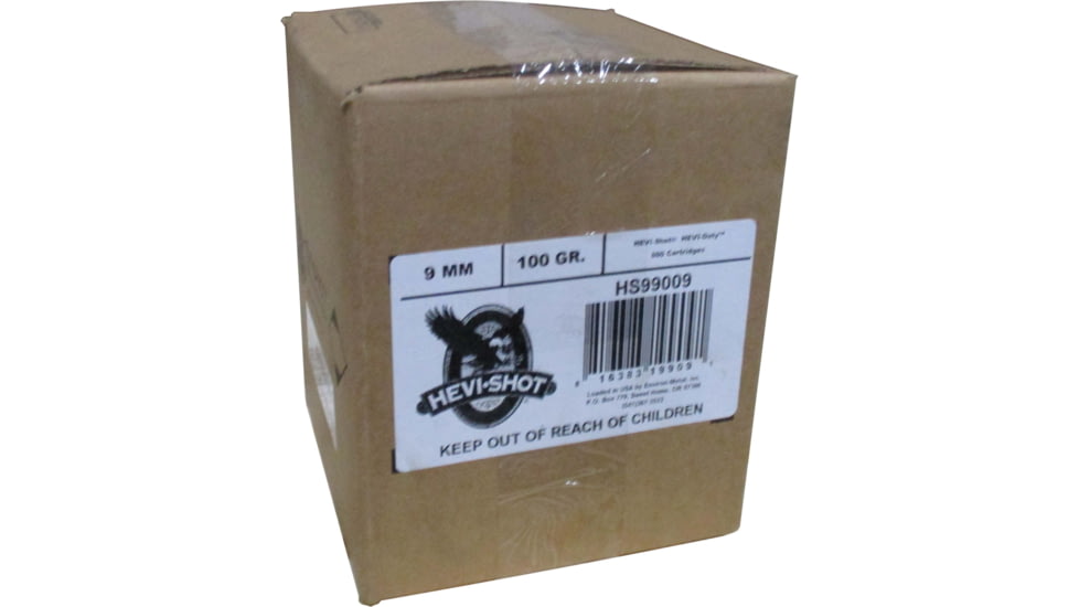 HEVI-Shot HEVI-Duty, 9mm Luger, 100 Grain, Non-Toxic Frangible, Brass Case, Centerfire Pistol Ammo, 500 Rounds Box, 99009-CS