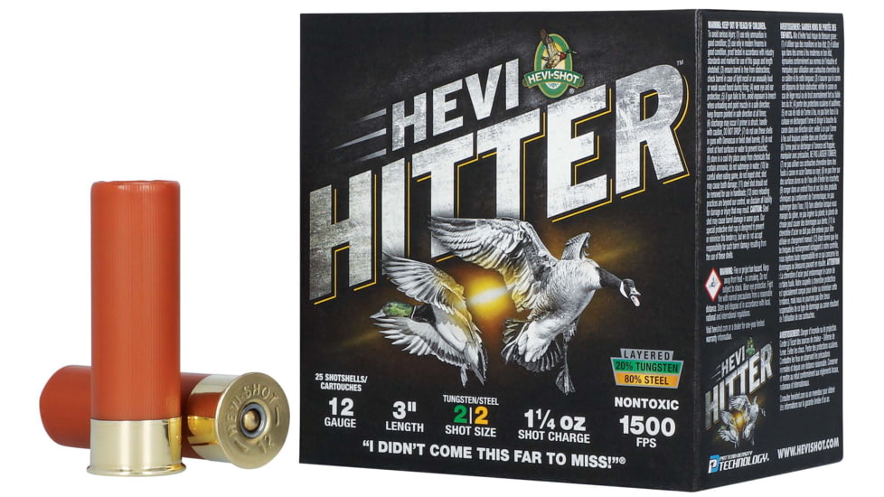 HEVI-Shot HEVI-Hitter 12 Gauge 1 1/4oz 3in Shotgun Ammo, 2 Shot, 25 Rounds, HS28022