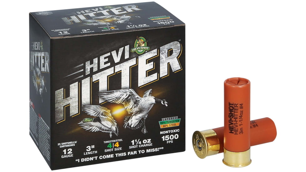HEVI-Shot HEVI-Hitter 12 Gauge 1 1/4oz 3in Shotgun Ammo, 4 Shot, 25 Rounds, HS28044