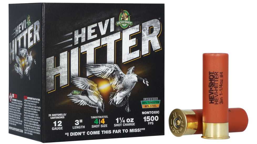 HEVI-Shot HEVI-Hitter 12 Gauge 1 1/4oz 3in Shotgun Ammo, 4 Shot, 25 Rounds, HS28044
