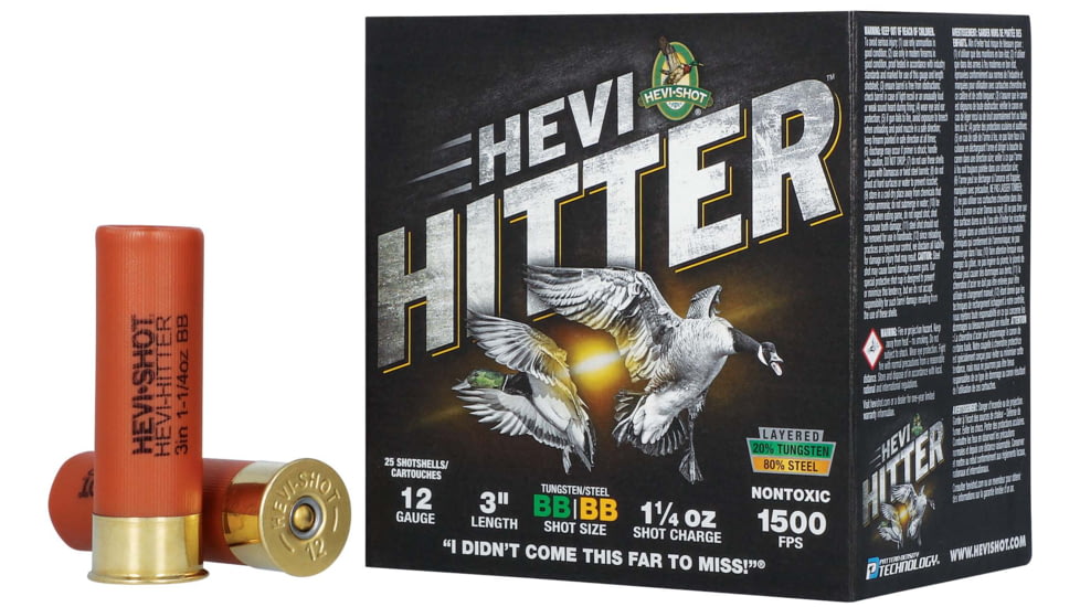 HEVI-Shot HEVI-Hitter 12 Gauge 1 1/4oz 3in Shotgun Ammo, BB Shot, 25 Rounds, HS28288