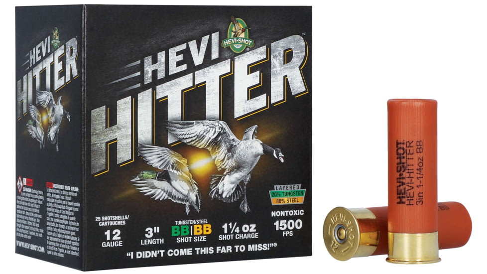 HEVI-Shot HEVI-Hitter 12 Gauge 1 1/4oz 3in Shotgun Ammo, BB Shot, 25 Rounds, HS28288