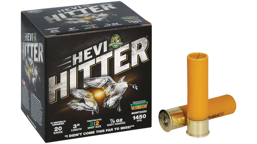 HEVI-Shot HEVI-Hitter 20 Gauge 7/8oz 3in Shotgun Ammo, 2 Shot, 25 Rounds, HS29022