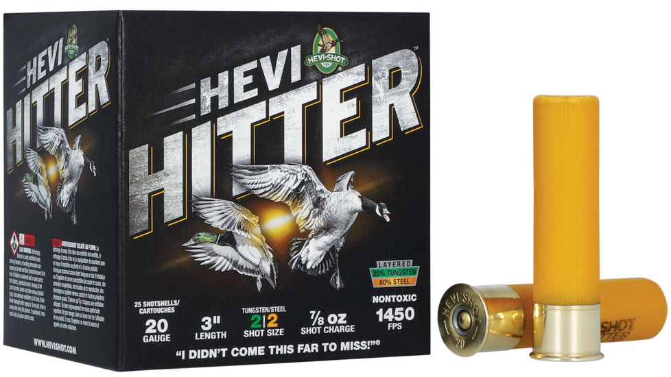 HEVI-Shot HEVI-Hitter 20 Gauge 7/8oz 3in Shotgun Ammo, 2 Shot, 25 Rounds, HS29022