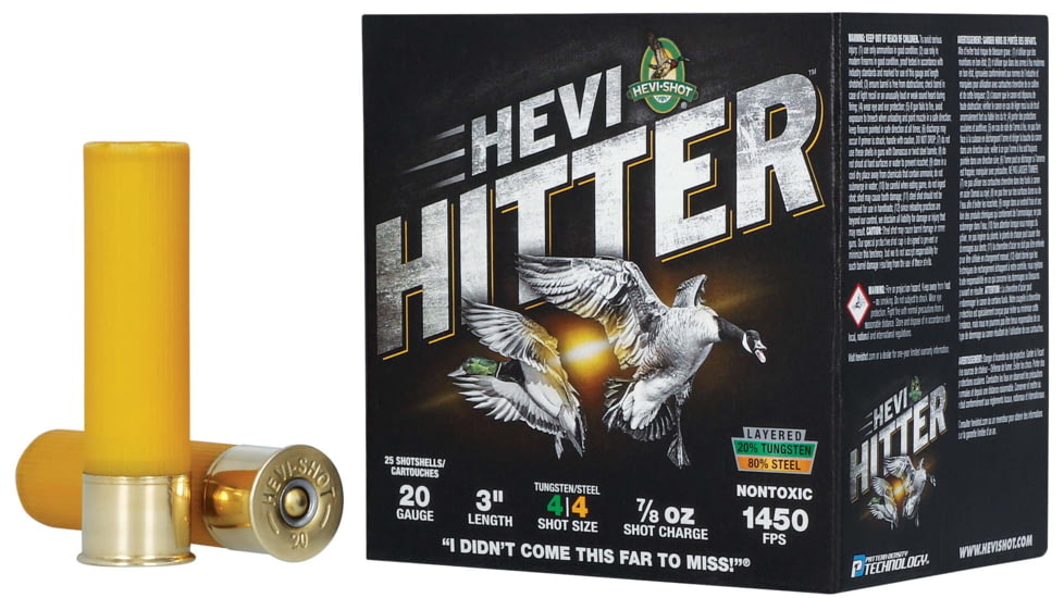 HEVI-Shot HEVI-Hitter 20 Gauge 7/8oz 3in Shotgun Ammo, 4 Shot, 25 Rounds, HS29044
