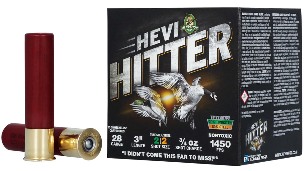 HEVI-Shot HEVI-Hitter 28 Gauge 3/4oz 3in Shotgun Ammo, 2 Shot, 25 Rounds, HS28282
