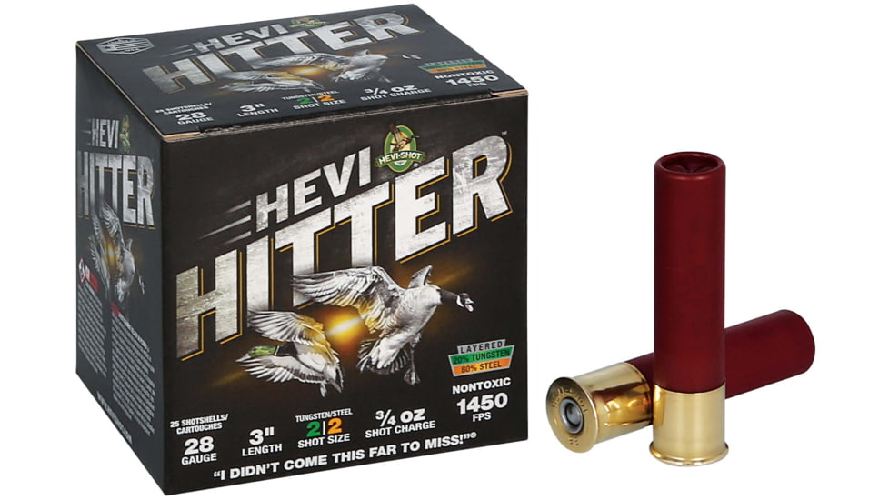 HEVI-Shot HEVI-Hitter 28 Gauge 3/4oz 3in Shotgun Ammo, 2 Shot, 25 Rounds, HS28282