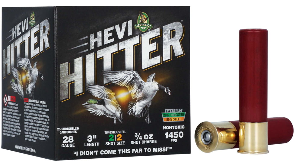 HEVI-Shot HEVI-Hitter 28 Gauge 3/4oz 3in Shotgun Ammo, 2 Shot, 25 Rounds, HS28282