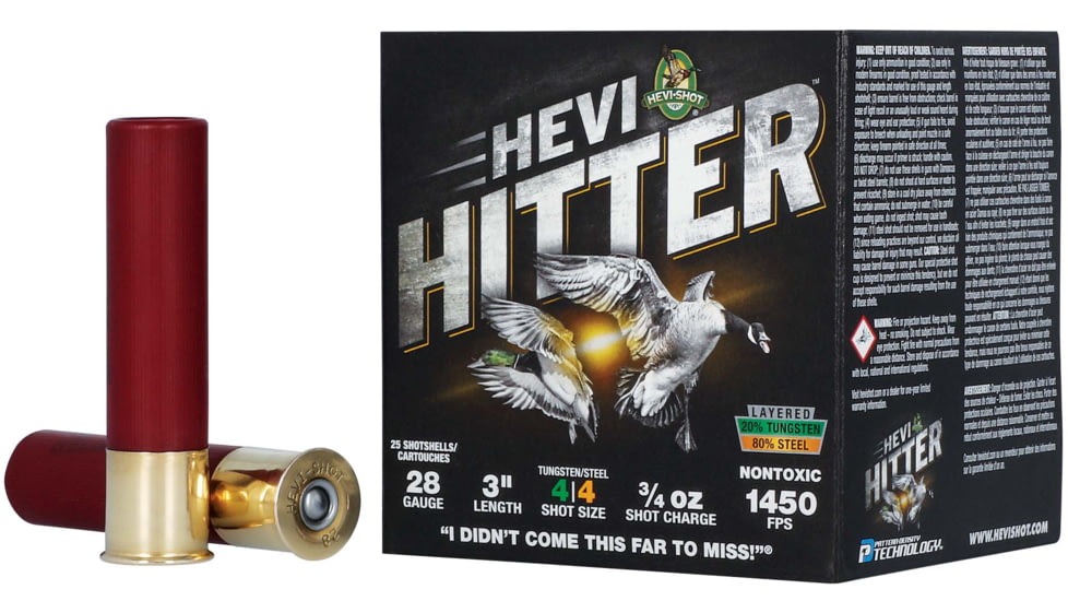 HEVI-Shot HEVI-Hitter 28 Gauge 3/4oz 3in Shotgun Ammo, 4 Shot, 25 Rounds, HS28284