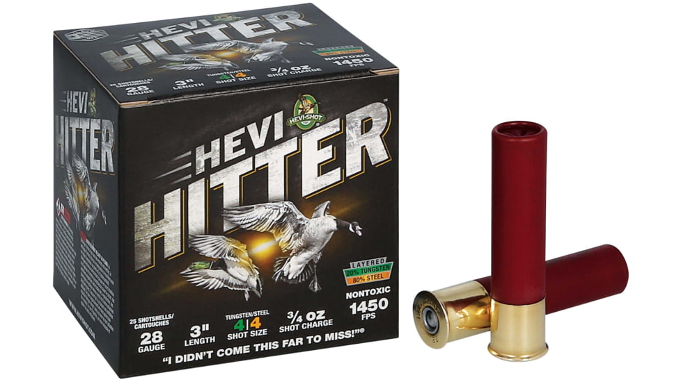 HEVI-Shot HEVI-Hitter 28 Gauge 3/4oz 3in Shotgun Ammo, 4 Shot, 25 Rounds, HS28284