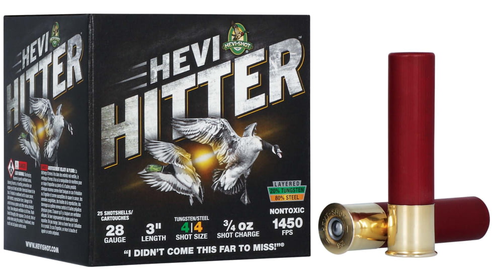 HEVI-Shot HEVI-Hitter 28 Gauge 3/4oz 3in Shotgun Ammo, 4 Shot, 25 Rounds, HS28284