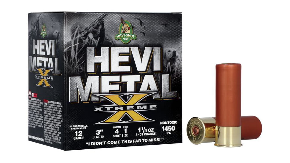 HEVI-Shot Hevi Metal Xtreme 12 Gauge 1.25oz 3in Shotgun Ammo, Shot 4, 25 Rounds, HS38122