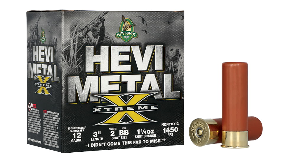 HEVI-Shot Hevi Metal Xtreme 12 Gauge 3in Shotshell Ammo, 1.25oz, 2 Tungsten &amp; BB Shot, 25 Rounds, HS38188-25RD