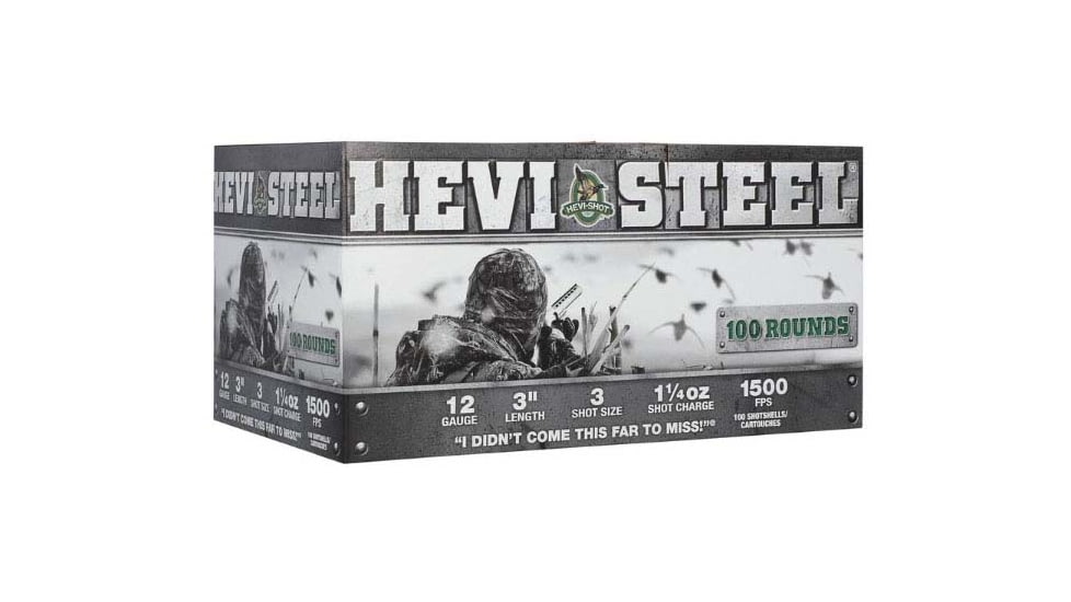 HEVI-Shot HEVI-Steel 12 Gauge 1 1/4oz 3in Shotgun Ammo, 3 Shot, 100 Rounds, HS60103