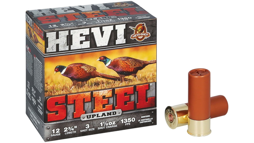 HEVI-Shot HEVI-Steel 12 Gauge 1 1/8oz 2 3/4in Shotgun Ammo, 3 Shot, 25 Rounds, HS61233