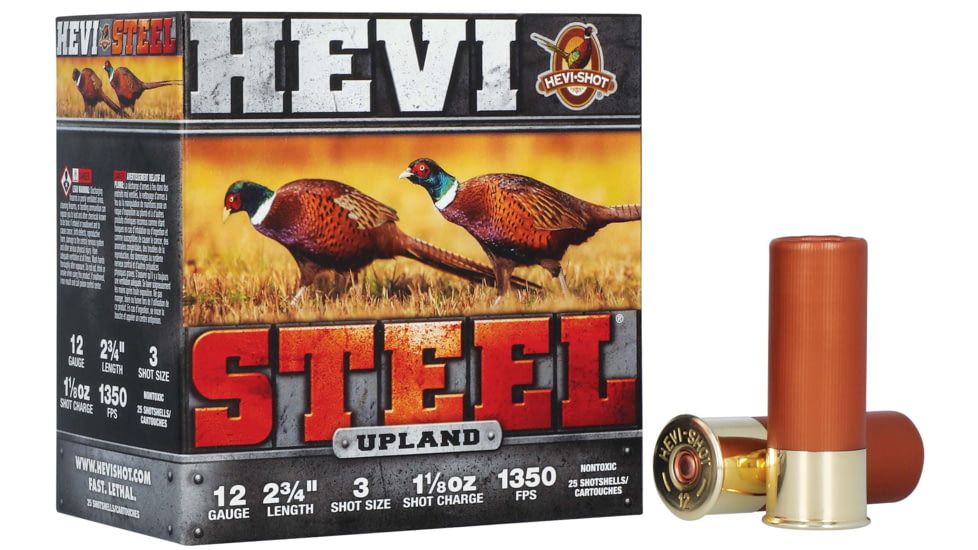 HEVI-Shot HEVI-Steel 12 Gauge 1 1/8oz 2 3/4in Shotgun Ammo, 3 Shot, 25 Rounds, HS61233