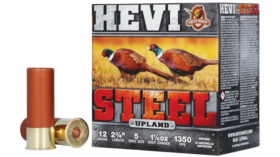 HEVI-Shot HEVI-Steel 12 Gauge 1 1/8oz 2 3/4in Shotgun Ammo, 5 Shot, 25 Rounds, HS61225