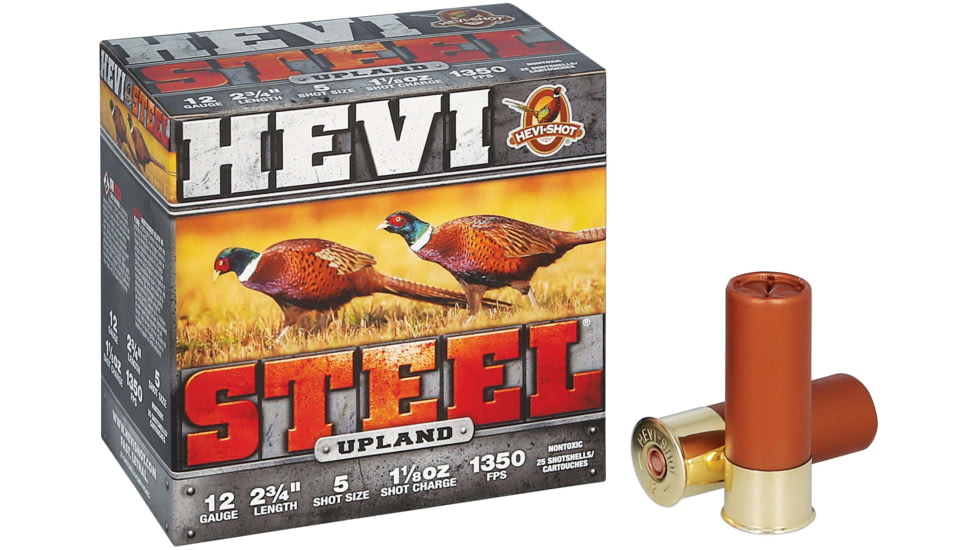 HEVI-Shot HEVI-Steel 12 Gauge 1 1/8oz 2 3/4in Shotgun Ammo, 5 Shot, 25 Rounds, HS61225