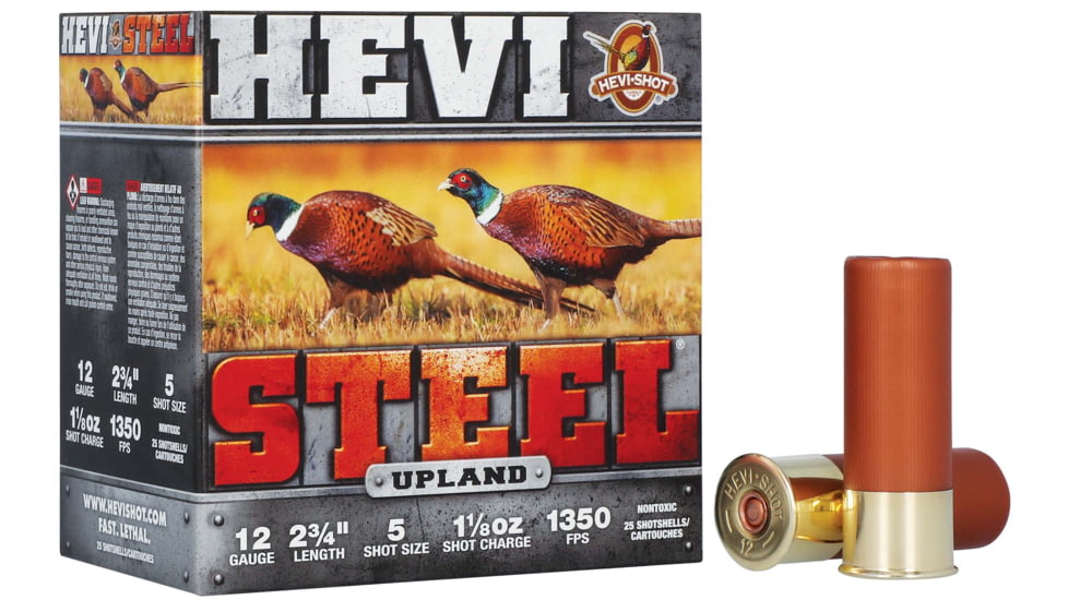 HEVI-Shot HEVI-Steel 12 Gauge 1 1/8oz 2 3/4in Shotgun Ammo, 5 Shot, 25 Rounds, HS61225