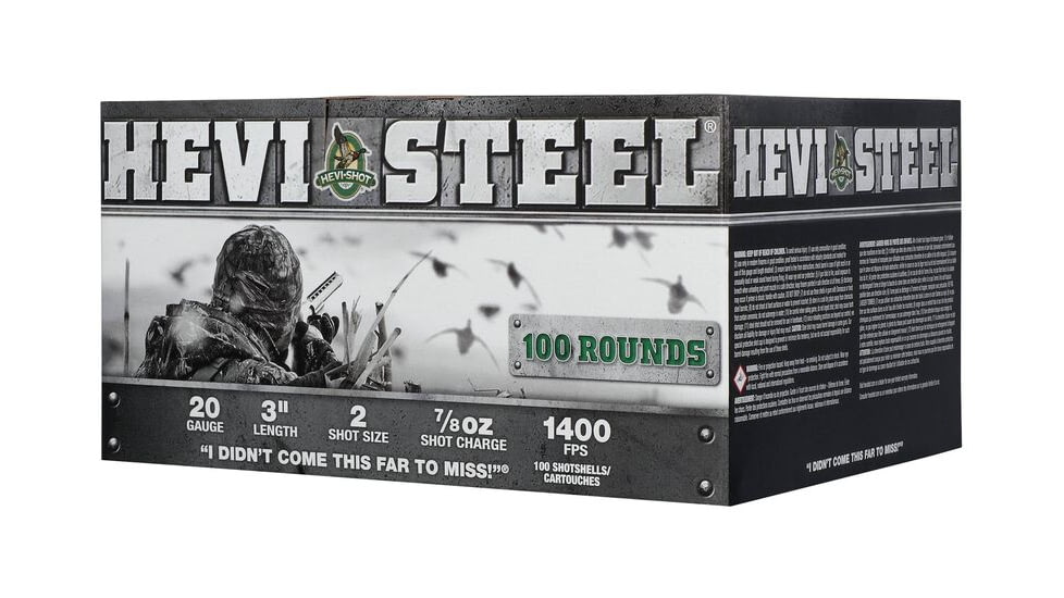 HEVI-Shot HEVI-Steel 20 Gauge 7/8oz 3in Shotgun Ammo, 2 Shot, 100 Rounds, HS62102