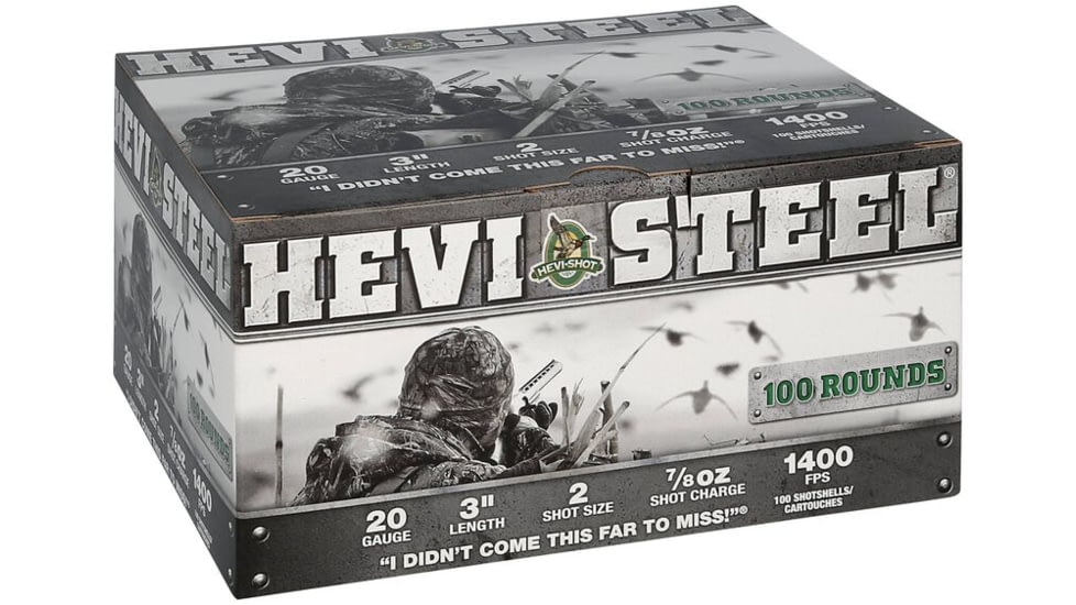 HEVI-Shot HEVI-Steel 20 Gauge 7/8oz 3in Shotgun Ammo, 2 Shot, 100 Rounds, HS62102
