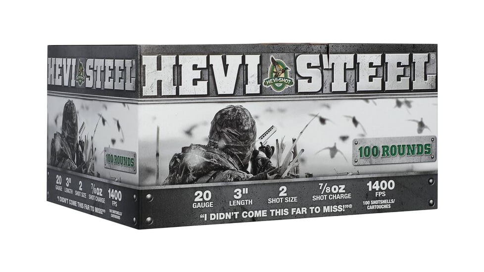 HEVI-Shot HEVI-Steel 20 Gauge 7/8oz 3in Shotgun Ammo, 2 Shot, 100 Rounds, HS62102