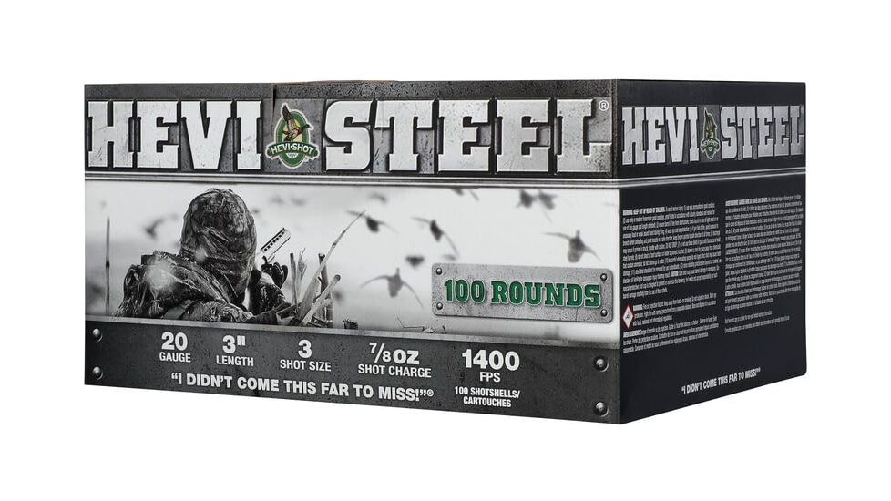 HEVI-Shot HEVI-Steel 20 Gauge 7/8oz 3in Shotgun Ammo, 3 Shot, 100 Rounds, HS62103