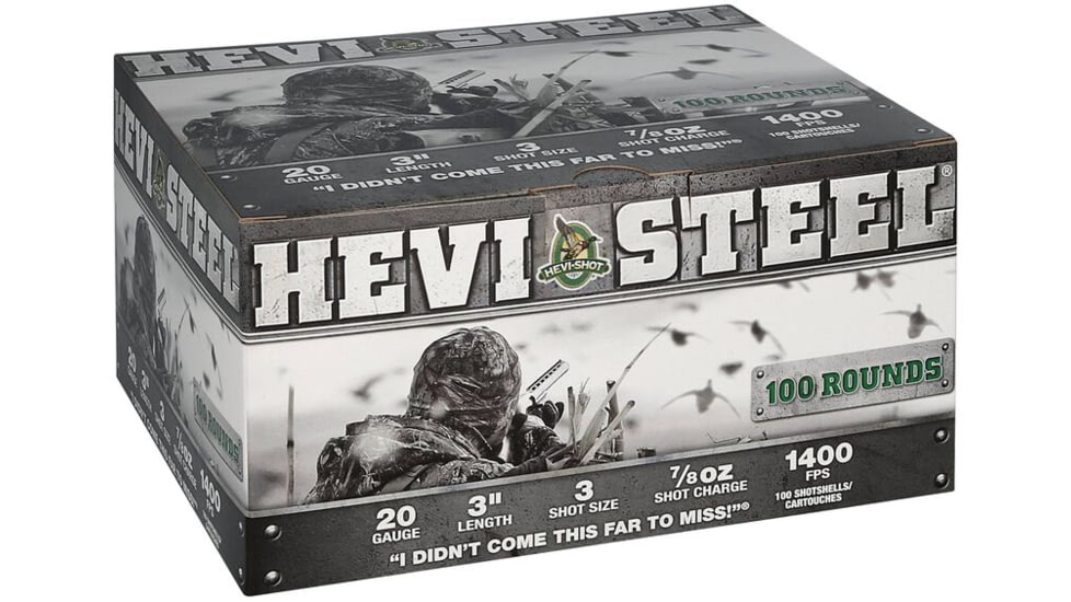 HEVI-Shot HEVI-Steel 20 Gauge 7/8oz 3in Shotgun Ammo, 3 Shot, 100 Rounds, HS62103