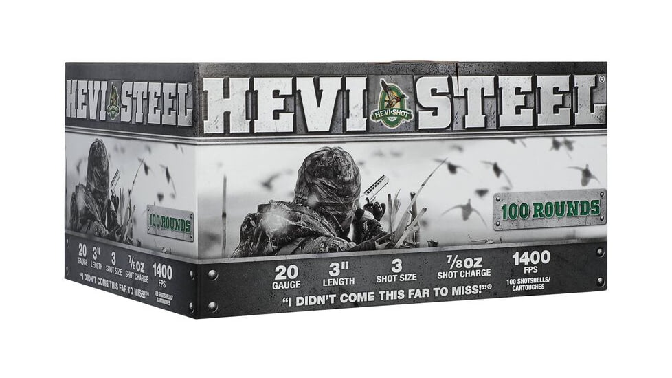 HEVI-Shot HEVI-Steel 20 Gauge 7/8oz 3in Shotgun Ammo, 3 Shot, 100 Rounds, HS62103